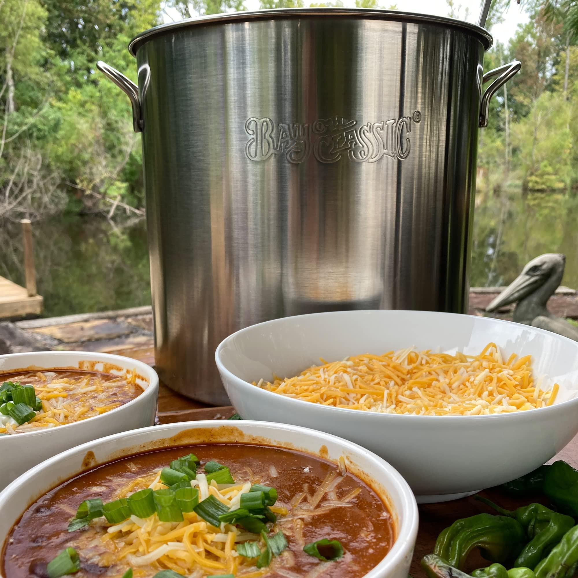 Bayou Classic Bayou Classic 1440 40-qt Stainless Stockpot Features Heavy Duty Welded Handles for Secure Handling Domed Lid Perfect For Large Batch Cooking of Soups Stews Chili and Gumbo