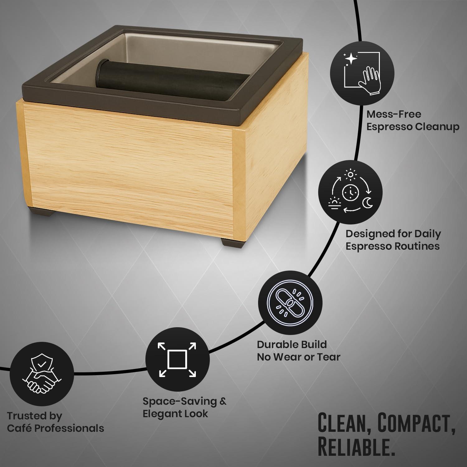 Rattleware Rattleware Stainless Maple Holder Knock Box - Perfect for Home, Cafe, Restaurant, Hotel, Office, or Commercial Establishment - Heavy Duty Knock Box Trusted By Baristas Worldwide (6 x 5.5 x 4)