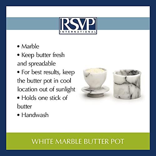 RSVP International RSVP International White Marble French Butter Pot, Holds One Stick or 1/2 Cup | Made From Natural White Marble | Keep Butter Fresh & Spreadable at Room Temperature in Crock Dish