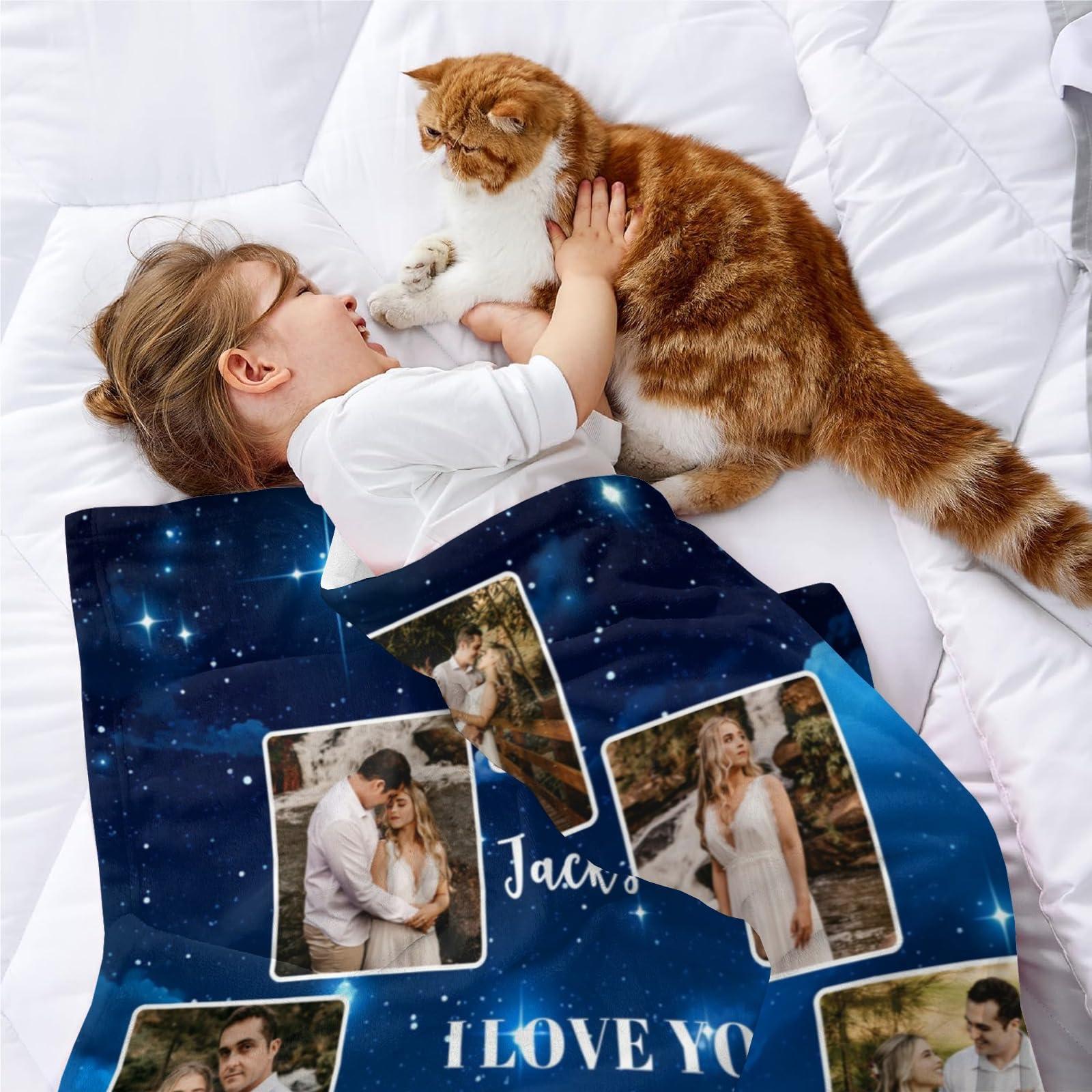 YMDLQDP YMDLQDP Personalized Picture Blankets with Photos Custom Photo Collage Blanket with I Love You to The Moon and Back Customized Couple Name Blanket for Valentine\'s Day Wedding Mother\'s Day Birthday