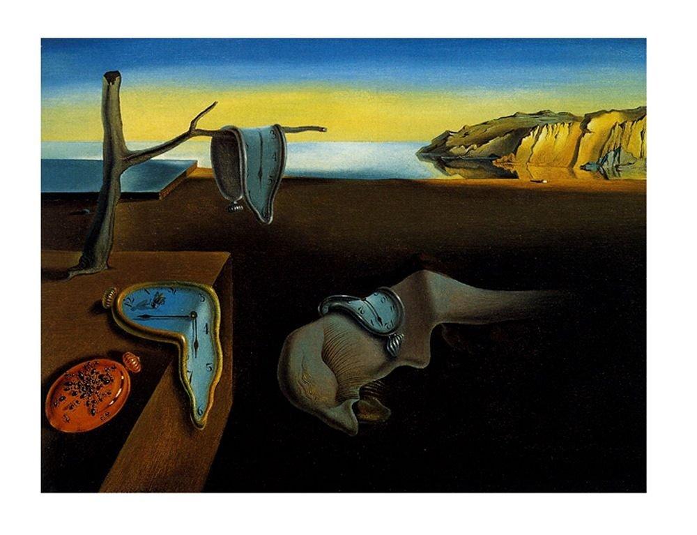 Alonline Art Alonline Art - The Persistence Of Memory Melting Clock by Salvador Dali | Gold framed picture printed on 100% cotton canvas, attached to the foam board | Ready to hang frame | 26"x20" | poster HD