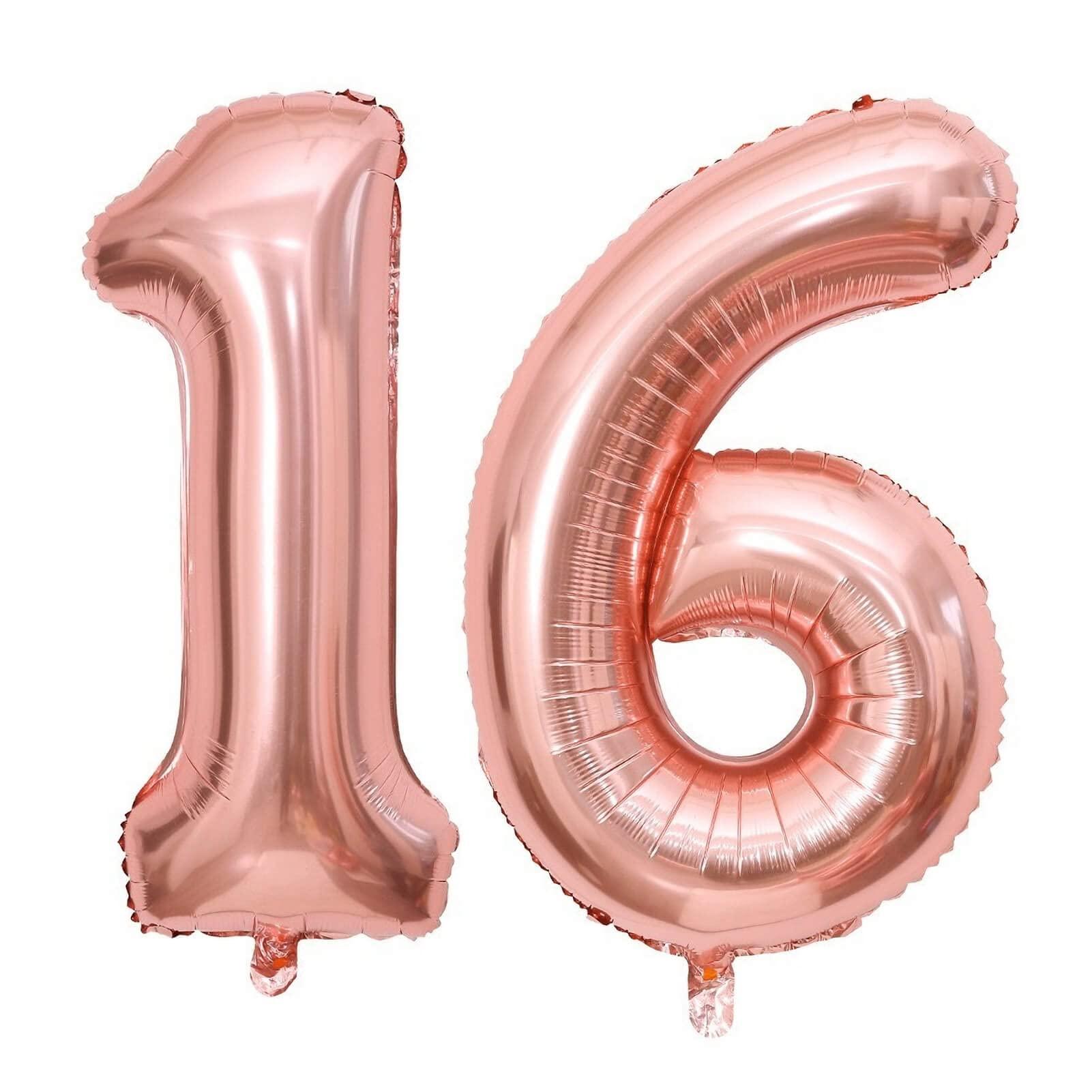 LHOAVWE 40 Inch Rose Gold 16 Number Balloons Giant Jumbo Huge 16 61 Foil Mylar Helium Number Digital Balloons Rose Gold Birthday Mylar Digital Balloons 16th Birthday Anniversary Events Party Decorations