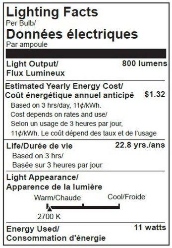 TCP TCP RLAS11W27KND LED A19 - 60 Watt Equivalent (11w) Soft White (2700K) Non Dimmable Standard Light Bulb