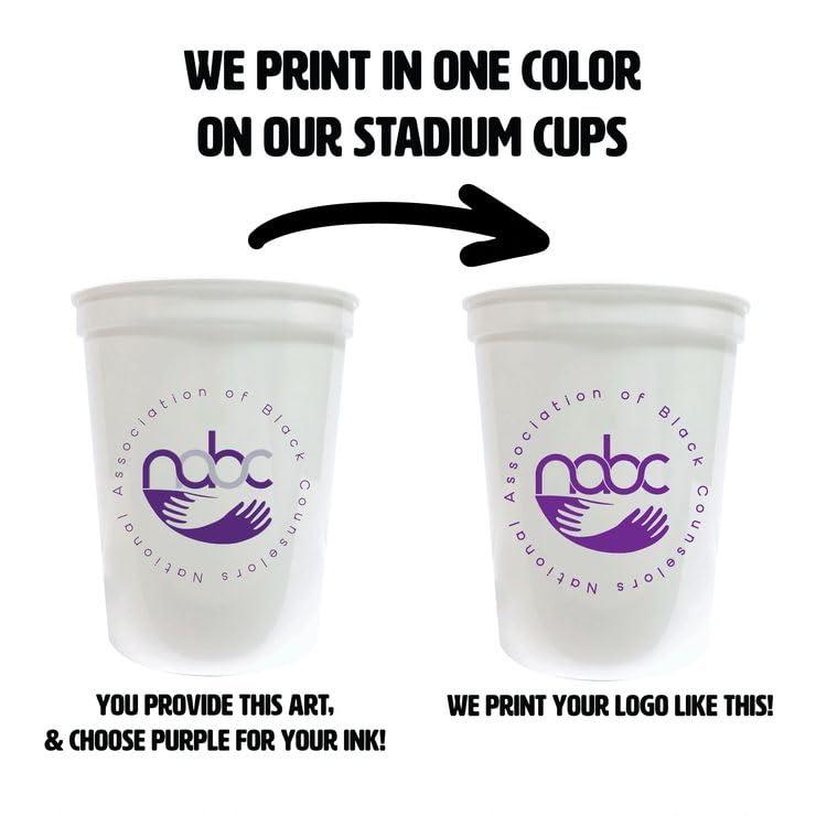 Balloons Tomorrow.com Custom Party Cups Personalized with your Logo or Message Disposable or Reusable 16 oz Plastic Stadium Cups Starting at Set of 10 - White