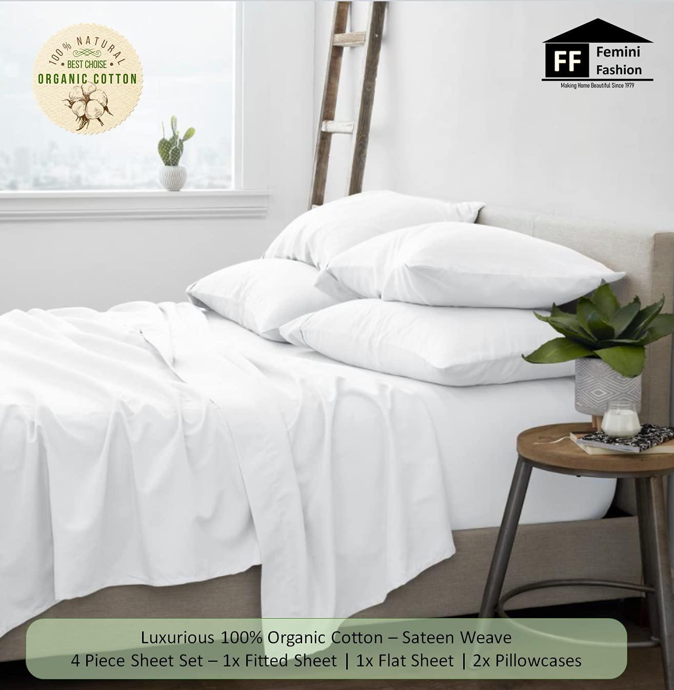 Femini Fashion True Luxury 1500 Thread Count 100% Organic Cotton Hotel Quality Premium 4-Piece Thick & Heavy Bed Sheet Sets, 15-Inches Deep Pockets - Luxurious Wrinkle & Fade Resistant - [White, Twin]