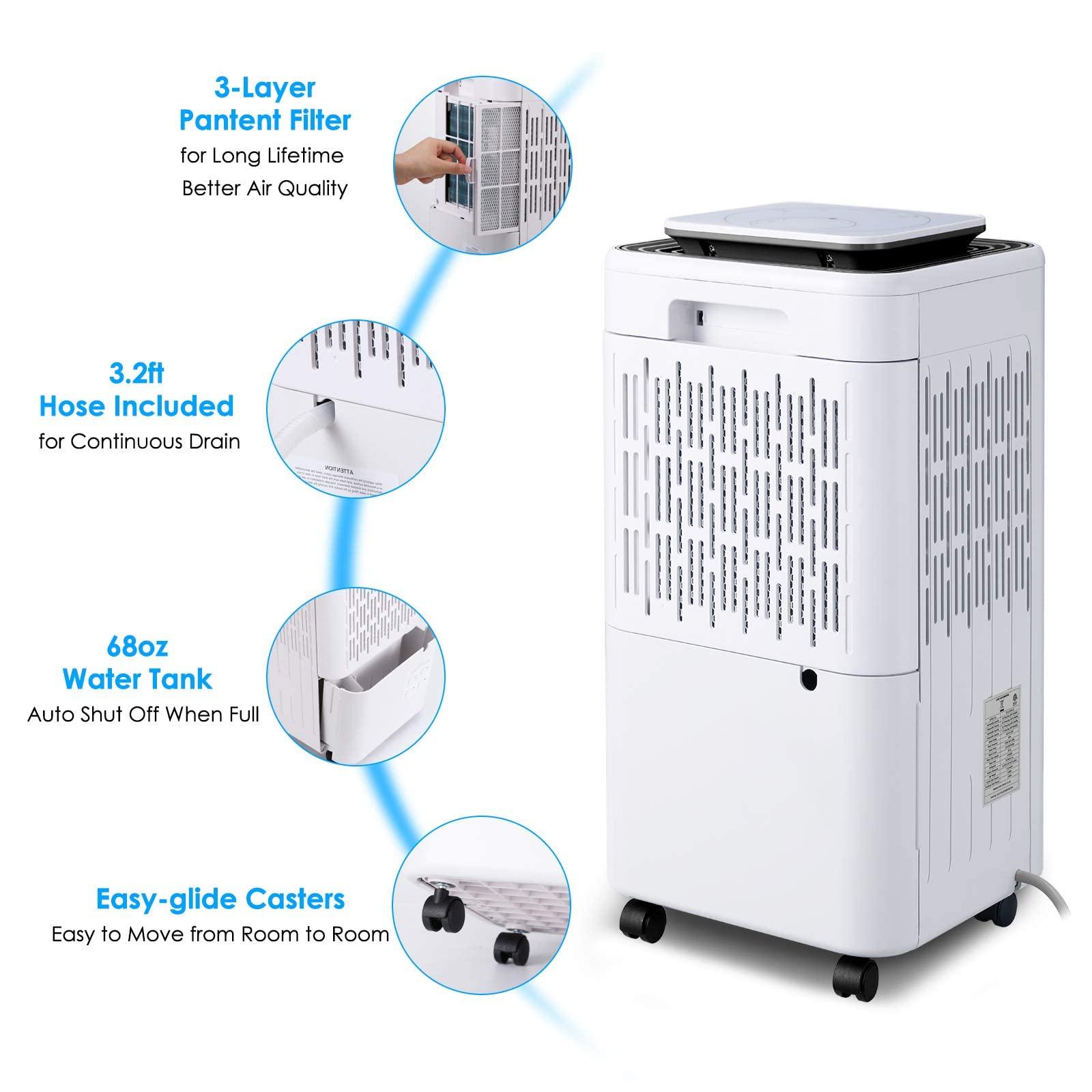 LUKO LUKO 2000 Sq. Ft Dehumidifiers for Large Room and Basements, 30 Pints Dehumidifier with Drain Hose, Auto or Manual Drainage, 0.528 Gallon Water Tank, Auto Defrost, Dry Clothes Function, 24H Timer