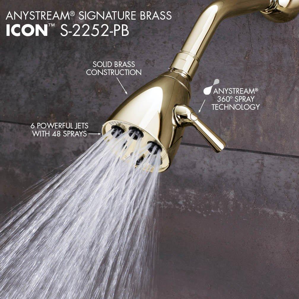 Speakman Speakman S-2252-PB Signature Brass Icon Anystream High Pressure Adjustable Shower Head, Polished Brass, 2.5 GPM