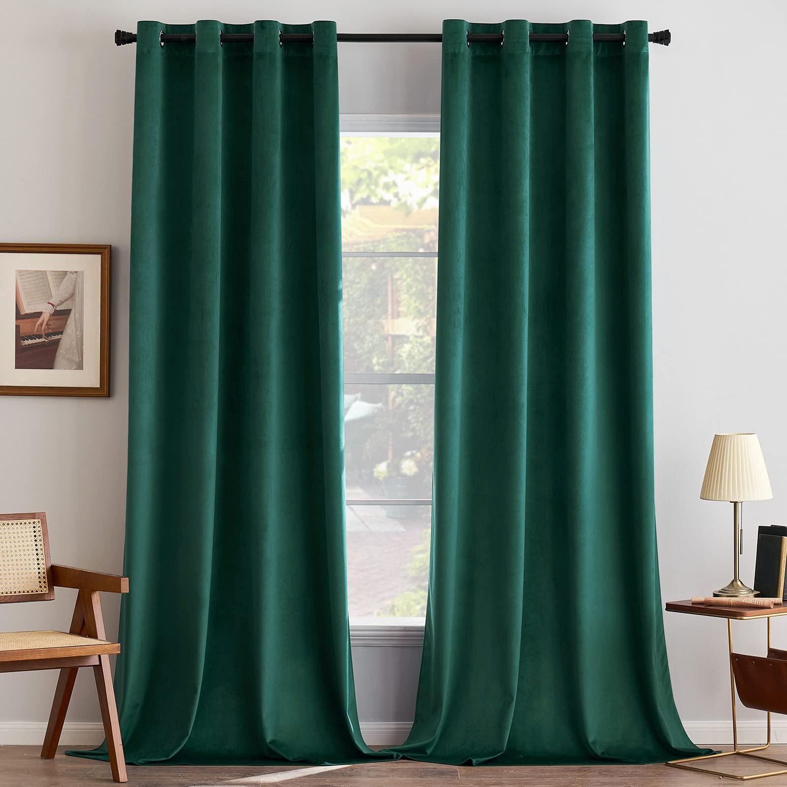 ANRODUO ANRODUO Dark Green Velvet Curtains 84 Inches Long Blackout Thermal Insulated Soundproof Curtain Privacy Room Darkening Curtains Grommet Window Drapes for Bedroom Living Room Set of 2
