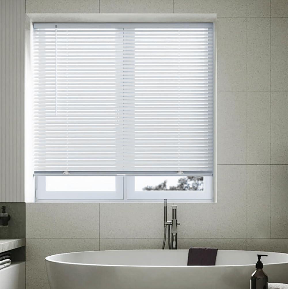 VEZEBSTR Custom Venetian Blinds for Windows Cordless 1 Inch Blinds Aluminum Blinds Interiors Mini Blinds for Room Darkening Blackout Horizontal Mini Blinds.White,28''W x 16''H