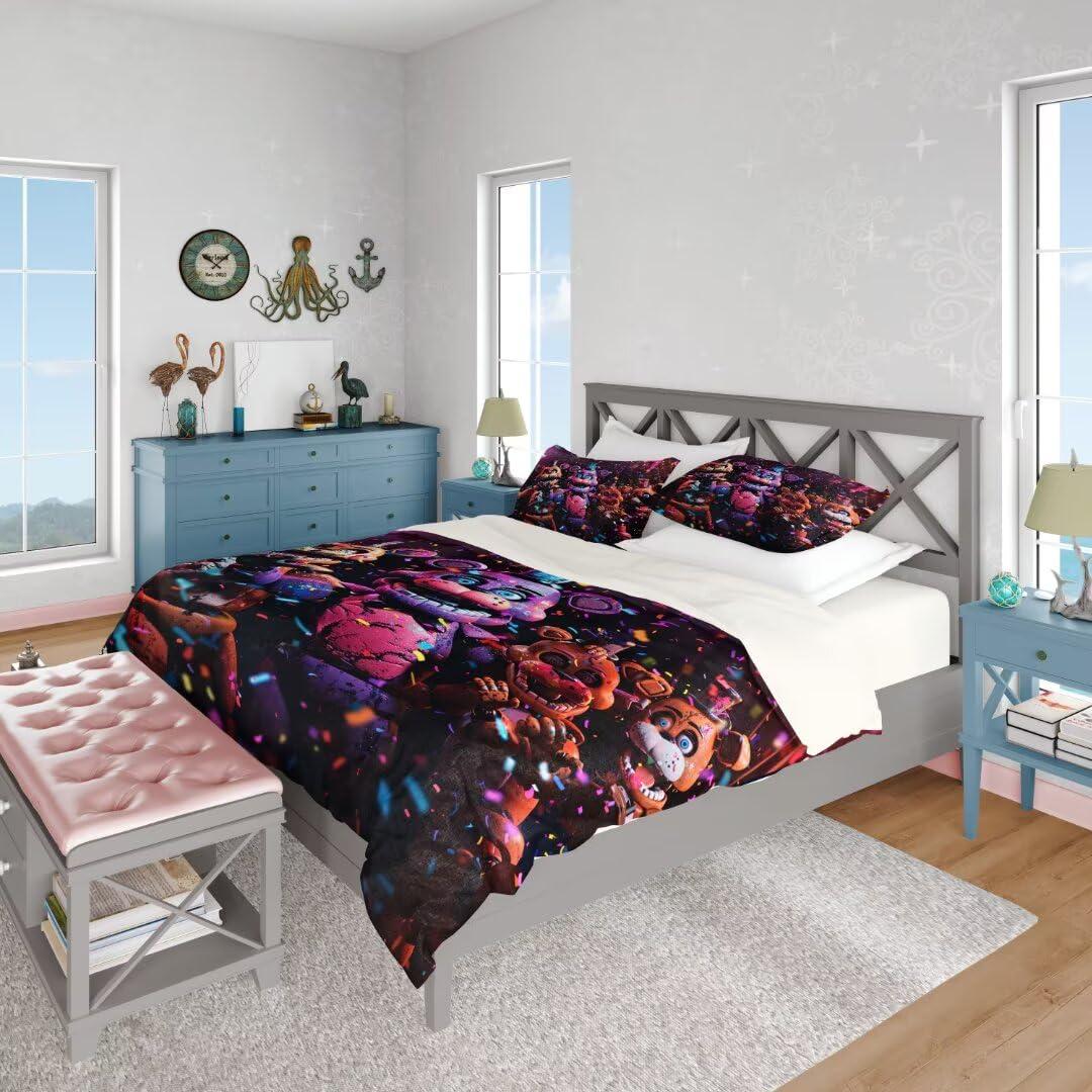 FNAFfans Full Five Nights Favors Bedding Sets Duvet Cover FNAF Soft Microfiber 3 Pieces Bed Set Collection for Girls Boys, No Comforter 05