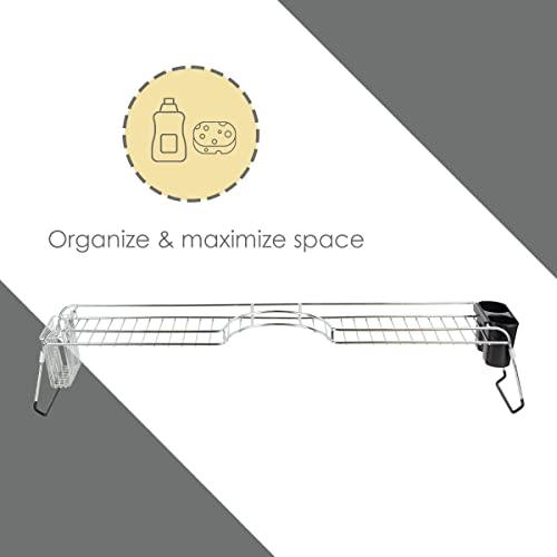 Home Basics Home Basics Over Sink Shelf, (Chrome) Steel Over The Kitchen Sink Organizer for Soap, Sponges, Scrubbers, and More | with Cutlery Holder