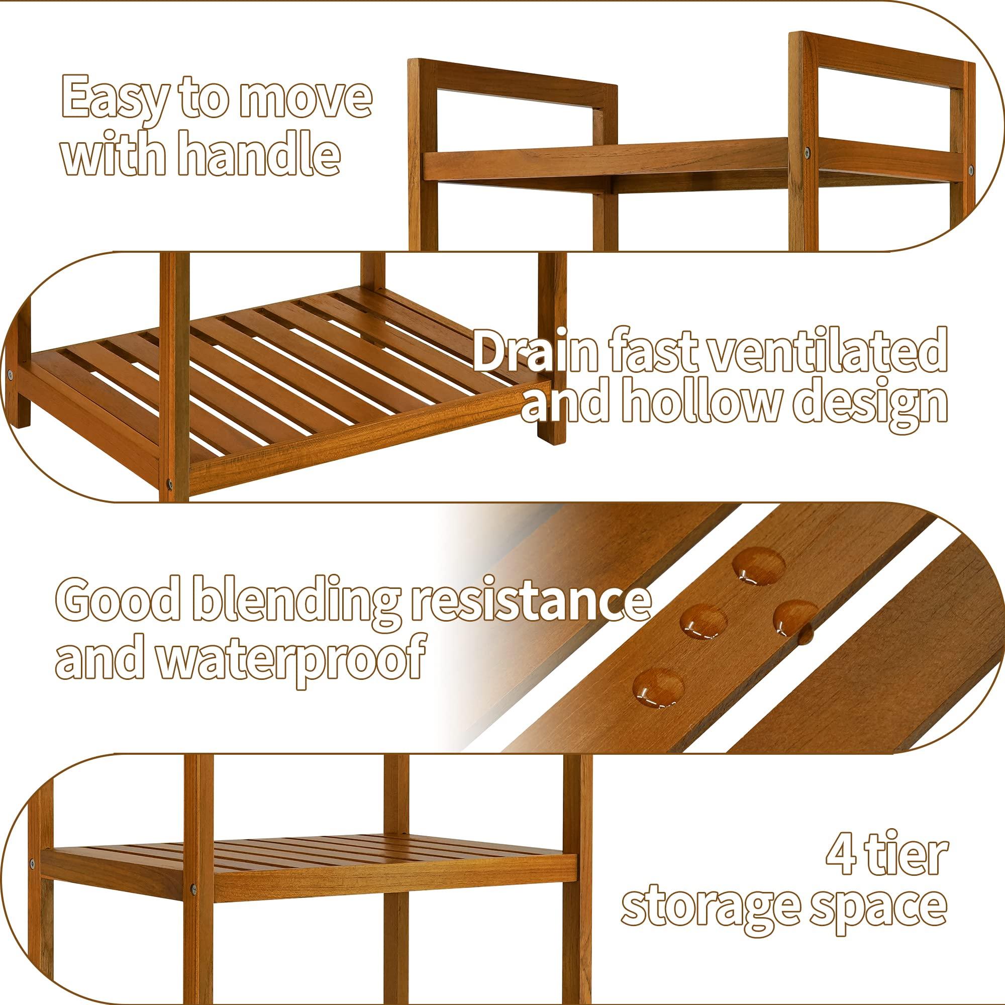 Utoplike Utoplike (32\" x 18\") Teak Wood Bath Mat and Teak Wood Bathroom Shelf Organizer Freestanding Set