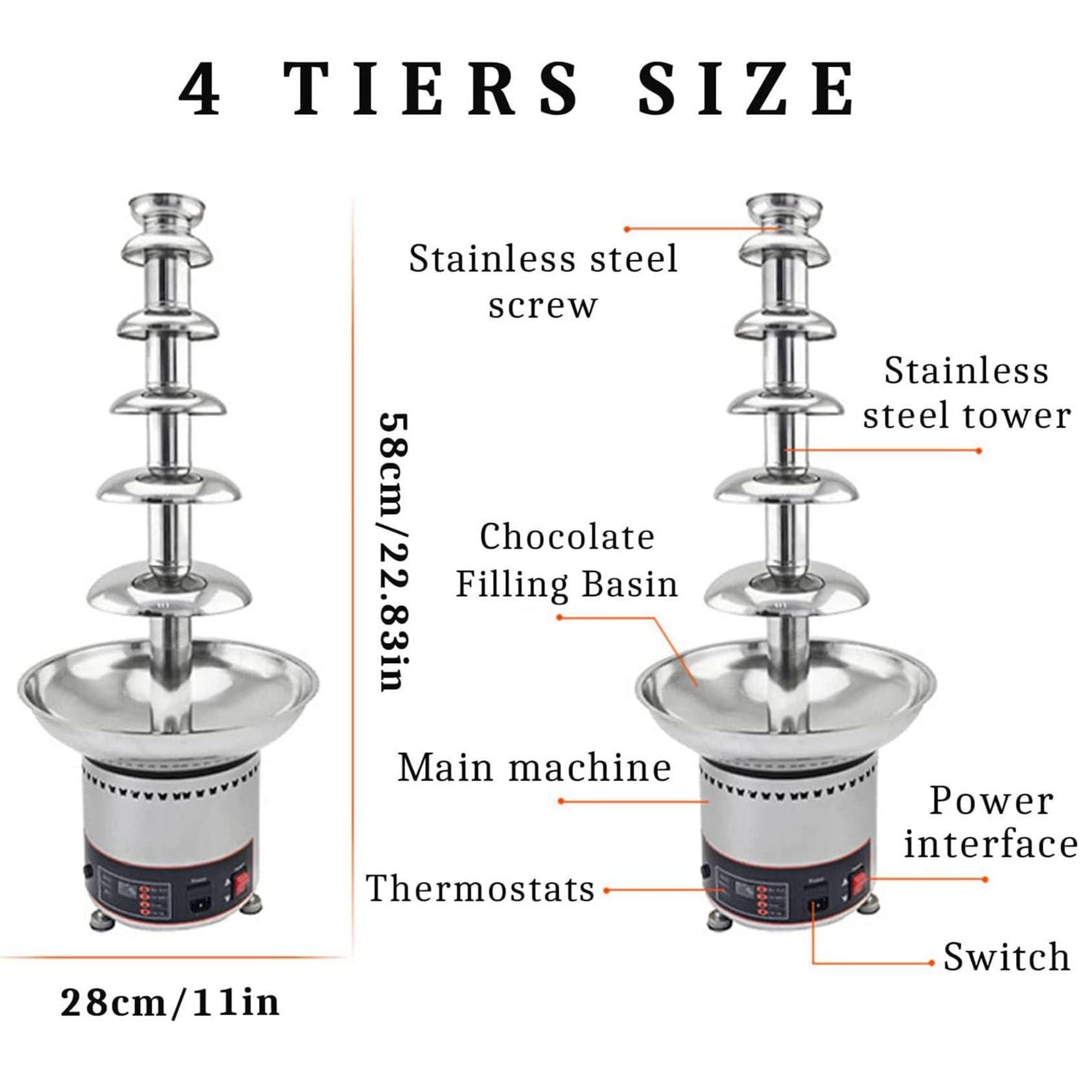 RESKIU RESKIU Commercial Chocolate Fountain Fountain - 4 Tiers Stainless Steel Sauce Melting Pot, Sauce Heater for Party Restaurant Wedding Buffet Equipment