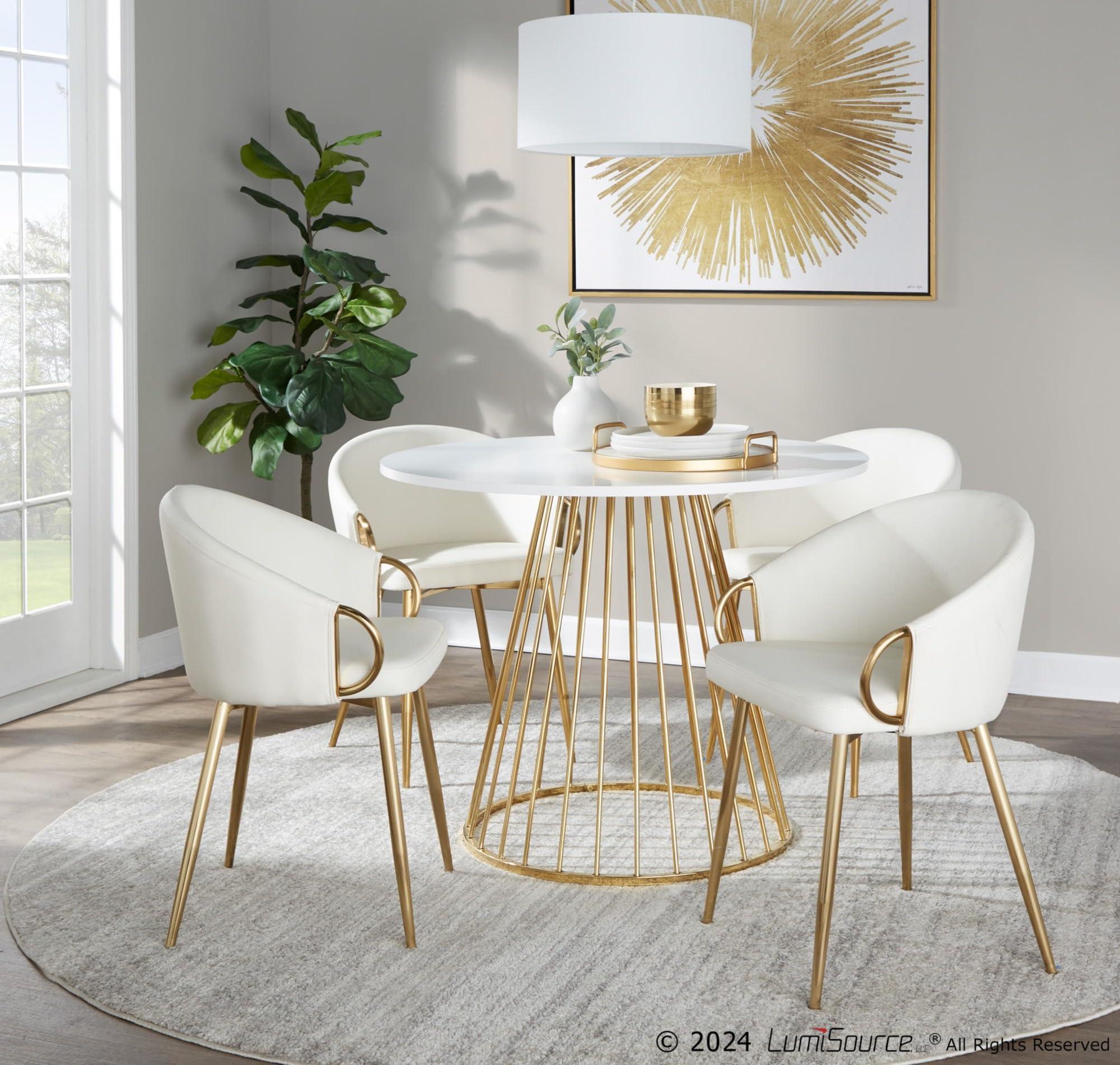 LumiSource LumiSource Canary Cosmo Gold Dining Table, Dining Height Table, Small Dining Table for 4, Round Dinette Table, Gold Kitchen Table (White MDF)