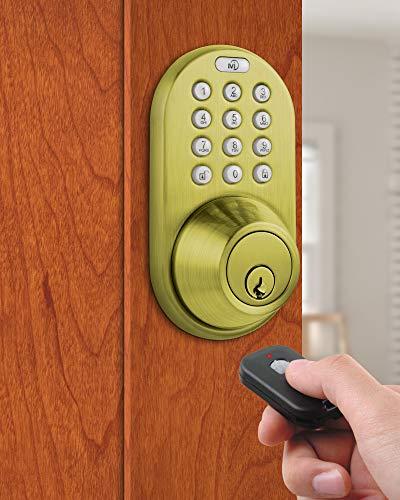 MiLocks MiLocks XF-02P Digital Deadbolt Door Lock with Keyless Entry via Remote Control and Keypad Code for Exterior Doors, Polished Brass