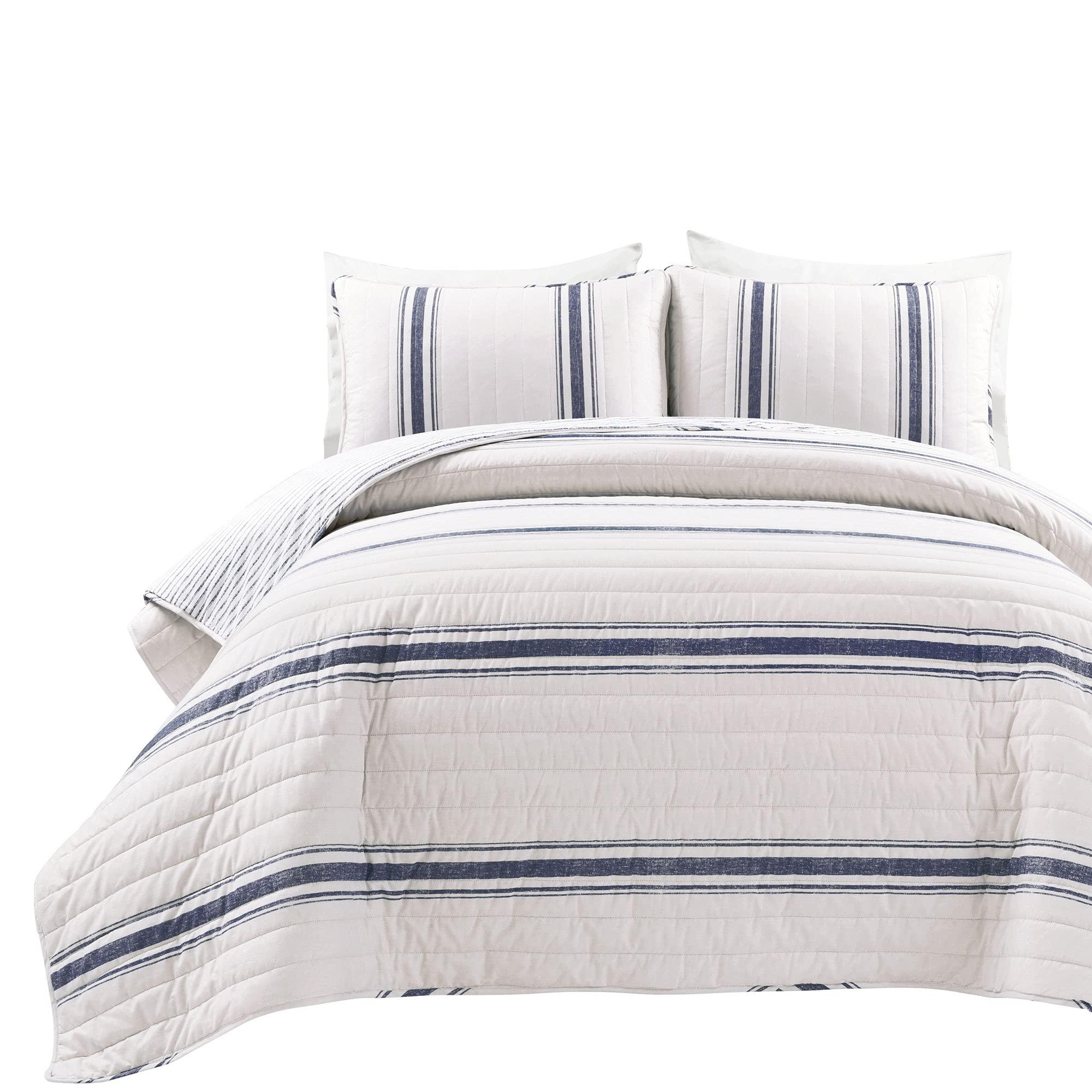 Lush Decor Lush Decor - Quilt Set, Super Soft Cotton Bedding with Matching Shams, Cozy Farmhouse Home Decor (Stripe Reversible Navy, King)