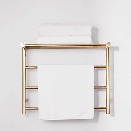 HAPPLiGNLY HAPPLiGNLY Towel Warmer, Stainless Steel Heated Towel Rail Radiator Wall-Mounted Electric Towel Rack with Shelf, for Bathroom, Gold, 3 Bars,Hardwire (HardWire)