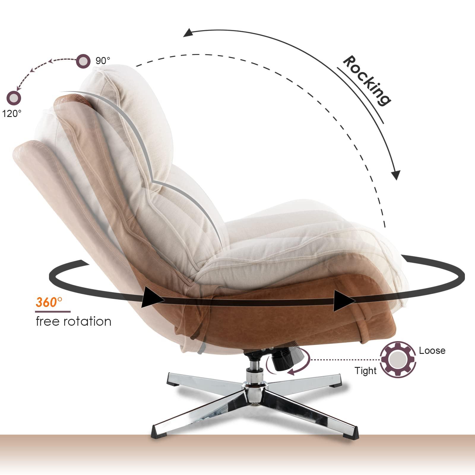 DUOMAY DUOMAY Swivel Lounge Chair Modern Linen Soft Accent Chair with Chrome Base, 34\" Wide Relax Glider Rocker Chair for Living Room Bedroom Reading Room Office, Orange