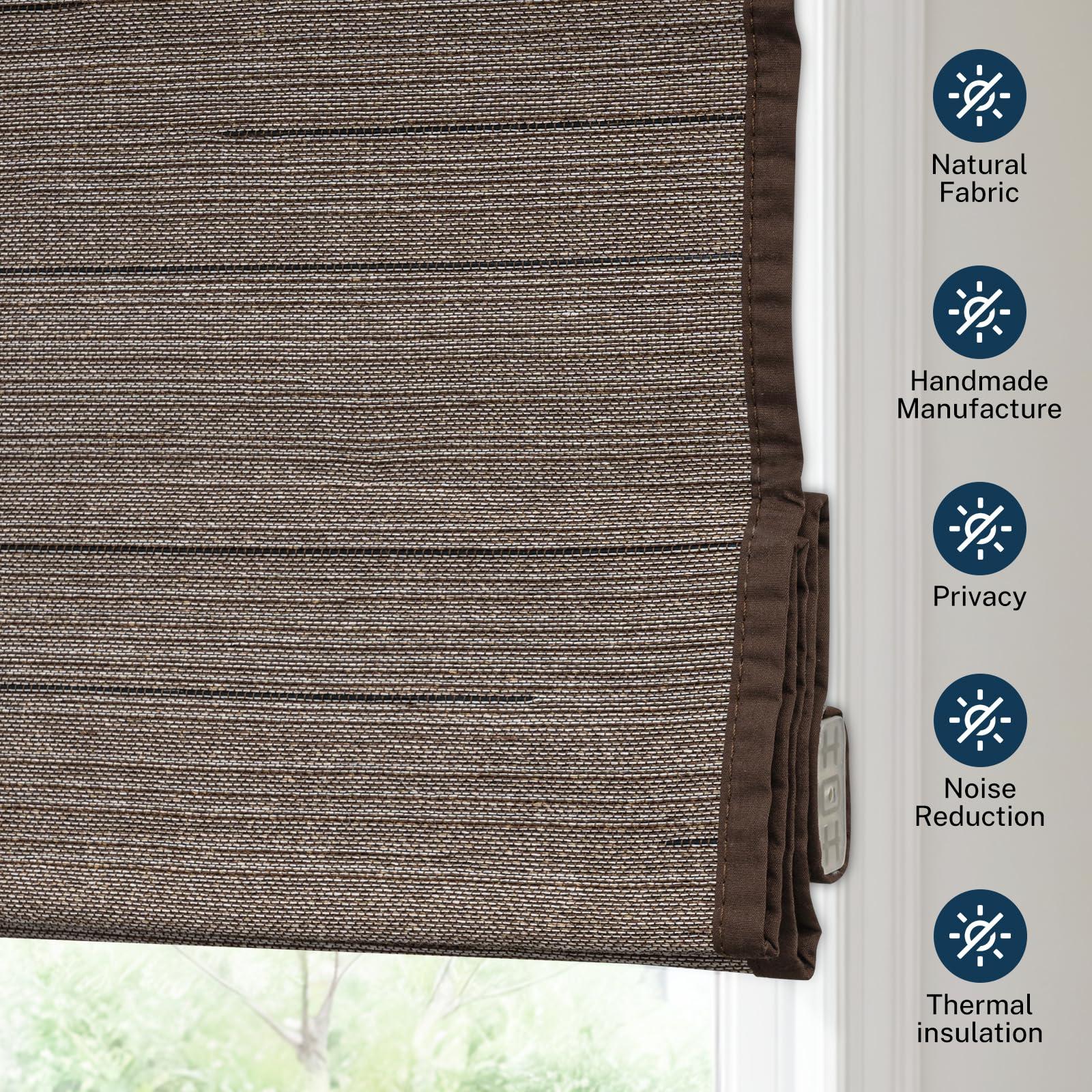 Pasoun Pasoun Cordless Roman Shades Custom Natural Linen Weaving Roman Blinds Blackout Room Darkening Window Blind Privacy Roll UP Shade for Windows Bedroom Kitchen (Brown, 51" W x 56" H)