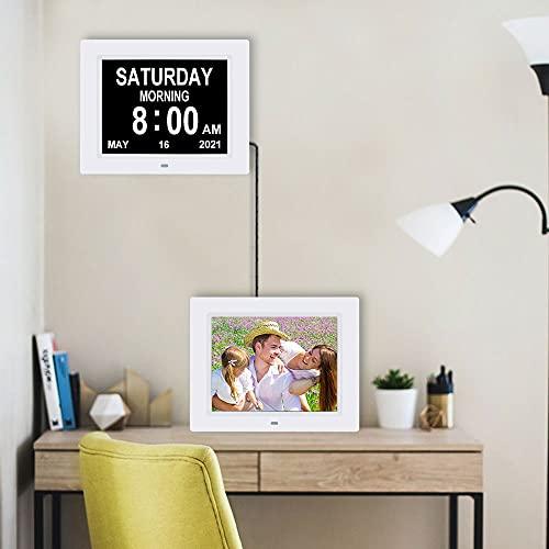 Levick Levick 9 Inch Digital Day Calendar Clocks Clear Display Extra Large Day Date Time Dementia Clock for Senior Elderly impaired Vision Memory Loss Alzheimers with Medication Reminders Alarms (White)