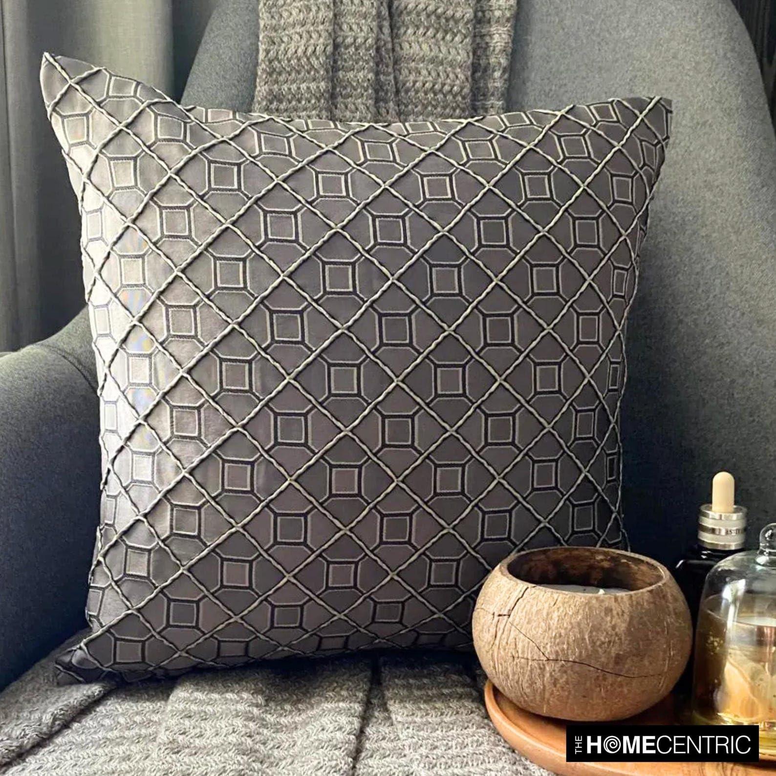 The HomeCentric The HomeCentric Decorative Throw Pillow Cover Brown 26\"x26\" (65x65 cm) Jacquard Textuured Cushion Covers for Sofa Chouch, Hotels, Living, Bed Room, Geometric Modern Style - Nexus