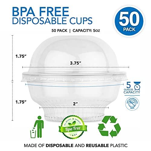 Stock Your Home Mini Clear Plastic Dessert Cups with Lids 5 oz (Set of 50) Small Disposable Parfait Cup, Dome Lid - No Hole, 5-Ounce Party Fruit Containers, Banana Pudding Bowl, Jello, Ice Cream, Desserts Container