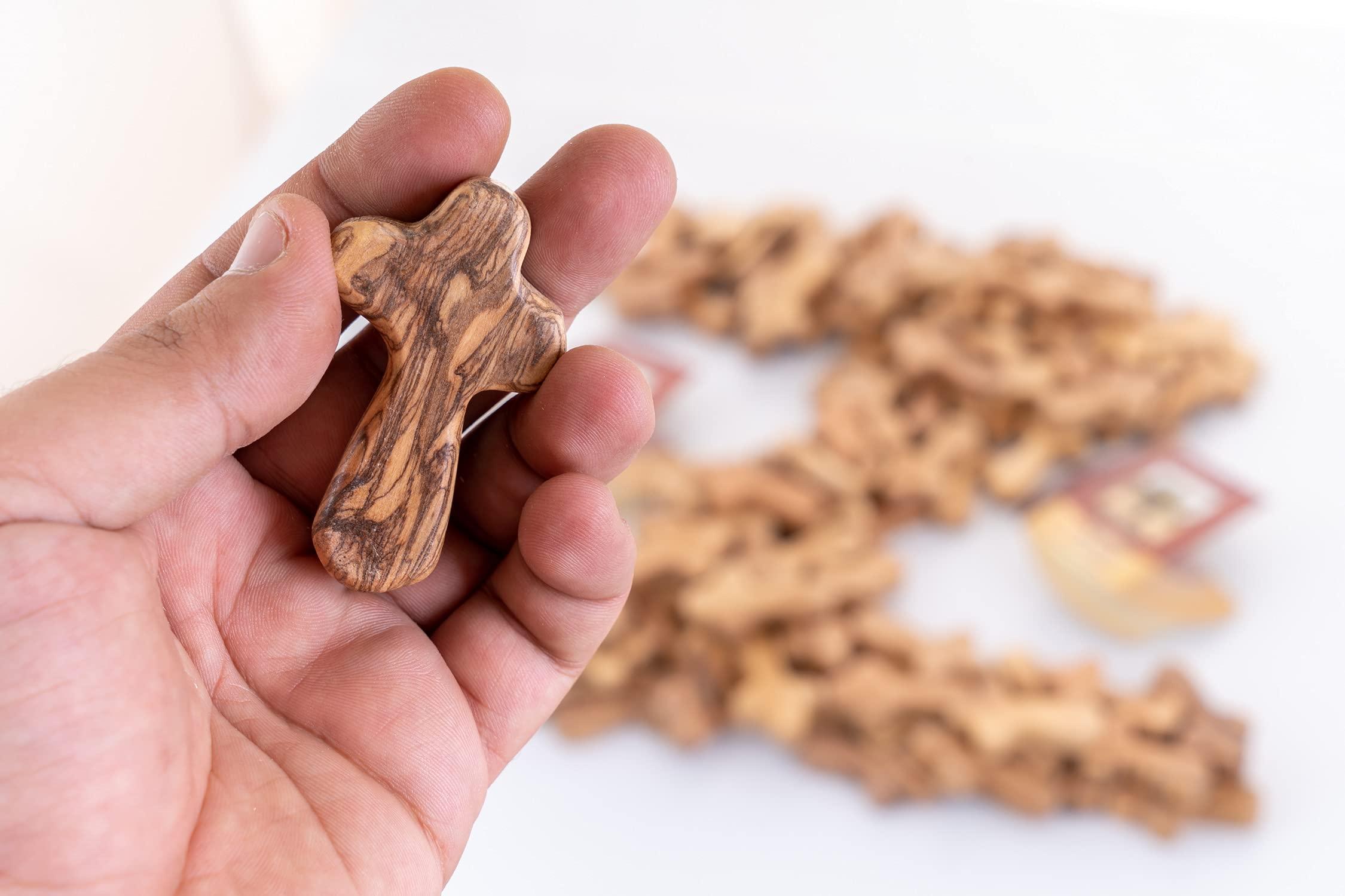 Zuluf Zuluf 100 Small Olive Wood Comfort Crosses from Bethlehem Israel | Pocket Holding Crosses | Comes With 100 Holy Land Certificates 6cm / 2.5 Inch Each Cross - CRS301