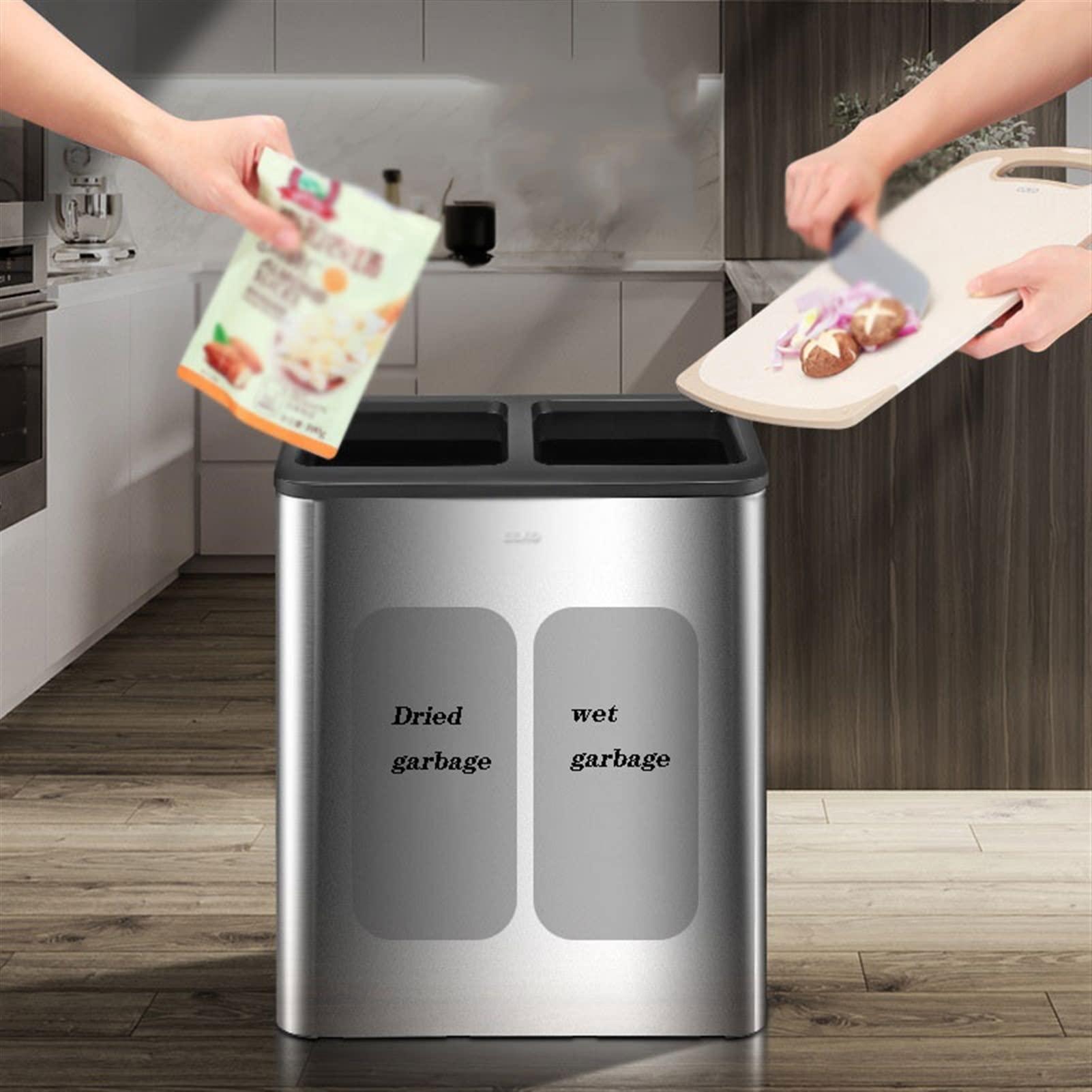 BONAD Kitchen Garbage Can Kitchen Classification Trash Can Stainless Steel Household Dry and Wet Separation Special Large No-Cover Double Barrel Wastebasket