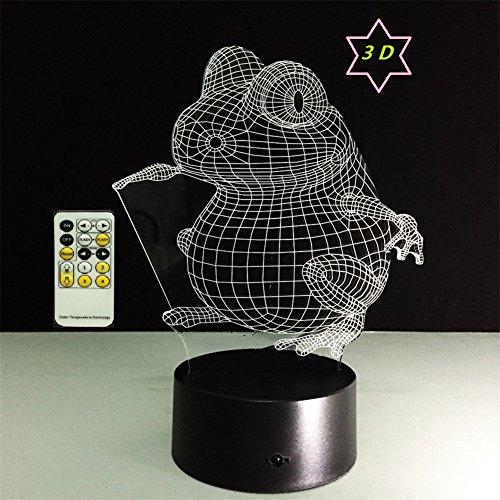 ATD (Advanced Tool Design) ATD 3D Optical Illusion Colorful Gradient Cute Frog LED Children Kids Bedroom Bedside Night Light Table Lamp with 15 Keys Remote Control