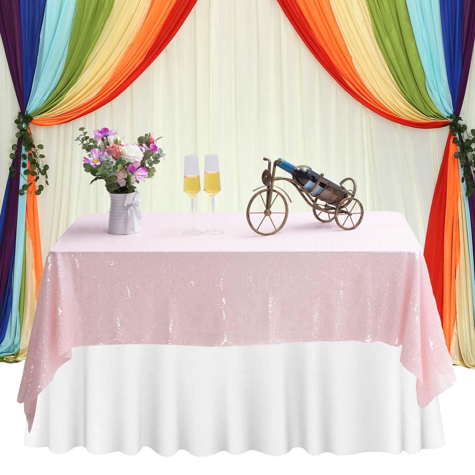 TCBESTO TCBESTO Pink Sequin Tablecloth 50\" x 50\" Glitter Table Cover Square Metallic Sparkle Table Cloth for Birthday Parties Showers Weddings Easter Valentine\'s Day