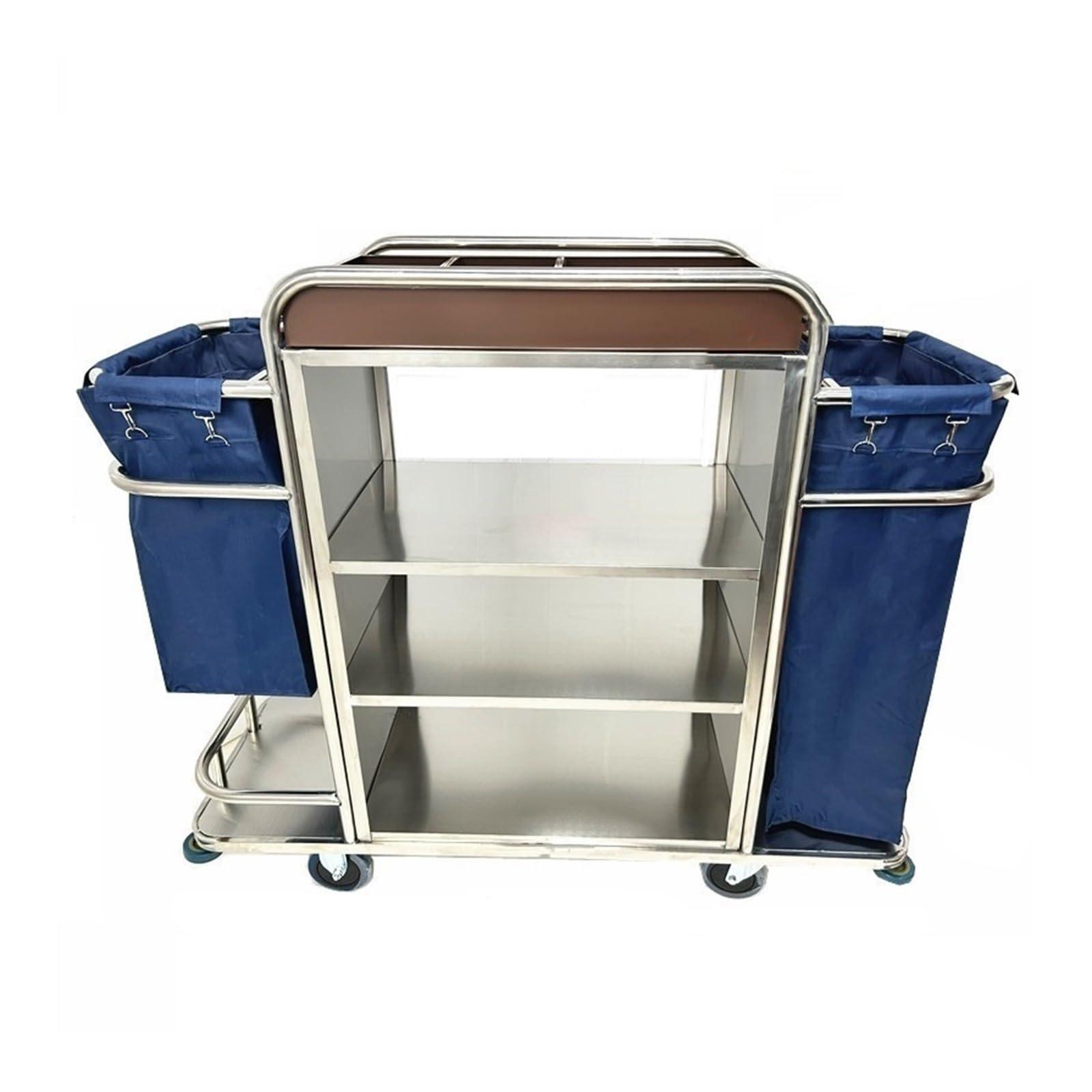 ZYYASHSV Commercial Laundry Cart with Wheels Hotel Work Cloth Trolley Universal Wheel Room Service Hotel Stainless Steel Single Side Bilateral Room Mouth Cleaning Cleaning Car Rolling Laundry Sorter Cart