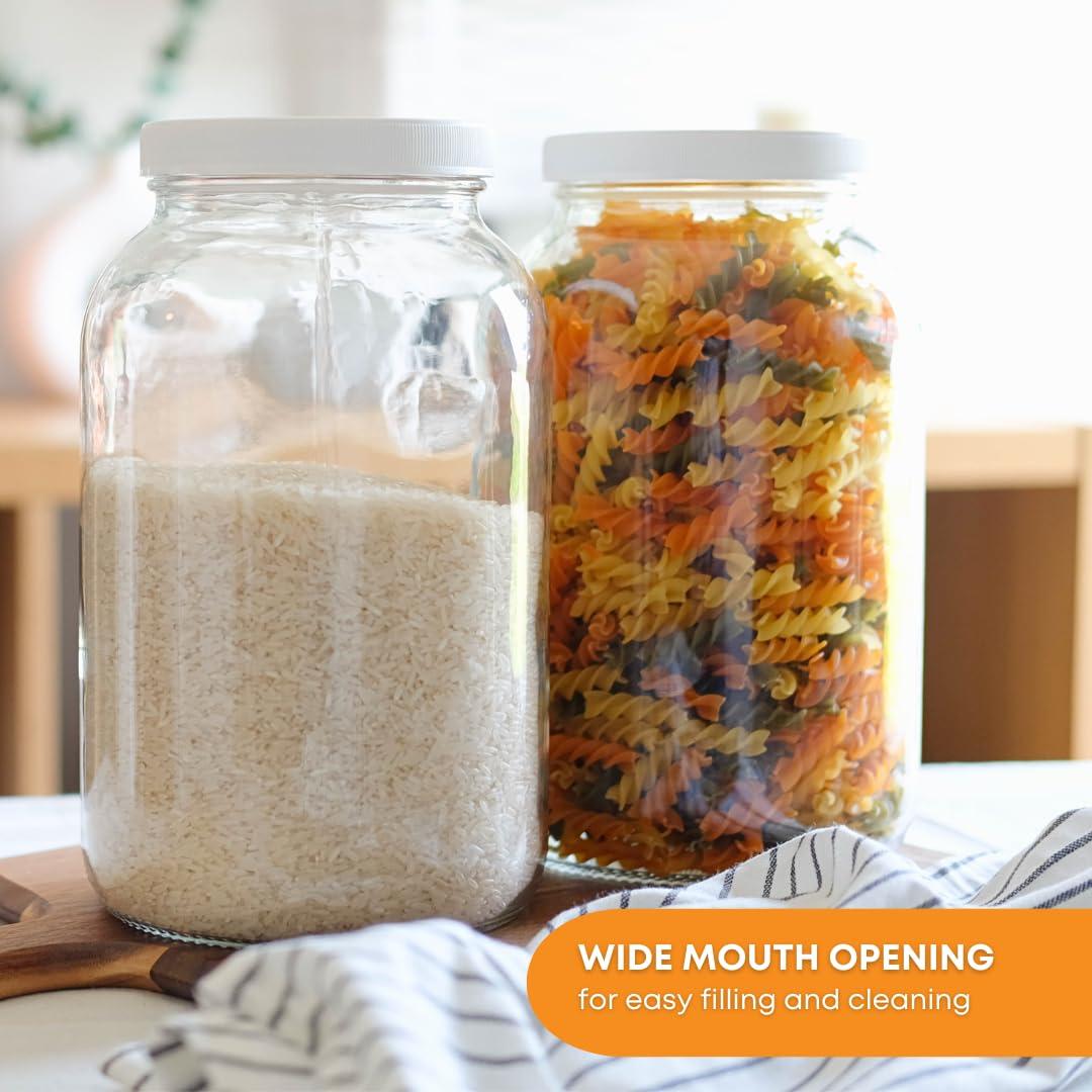 FastRack FastRack 1 Gallon Mason Jar with White Airtight Lid | Regular Glass Canisters with Airtight Lids | Large Mouth Glass Jar for Food Storage, Canning, Fermentation, Pickling