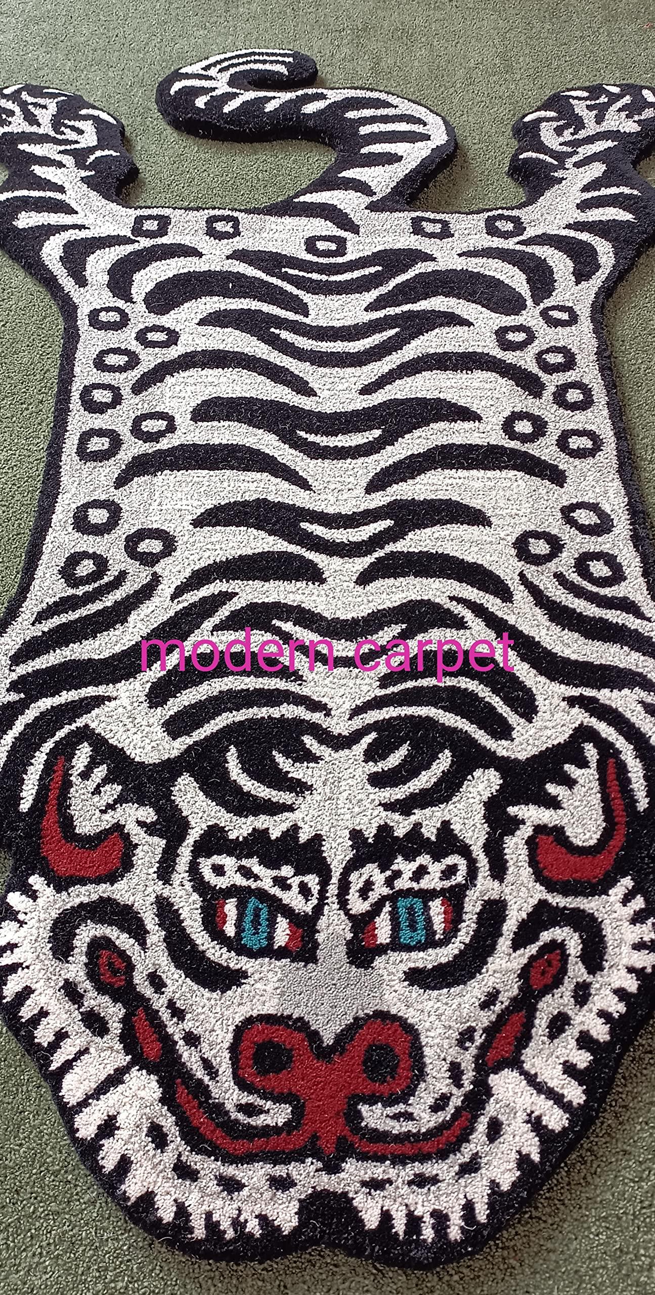 HomeLoft Basics Tiger Rugs 3x5 Ft for Dcor Carpet Handmade Tufted 100% Woolen Tibetan Rugs Animal Carpets for Room & Bedroom by Modern Carpet
