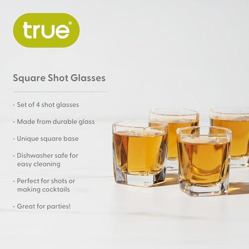 TRUE True Square Shot Glasses, Reusable Shot glasses, Perfect For Whiskey, Vodka, And Tequila, Party Shot Cups, Set Of 4, 1.5 oz.