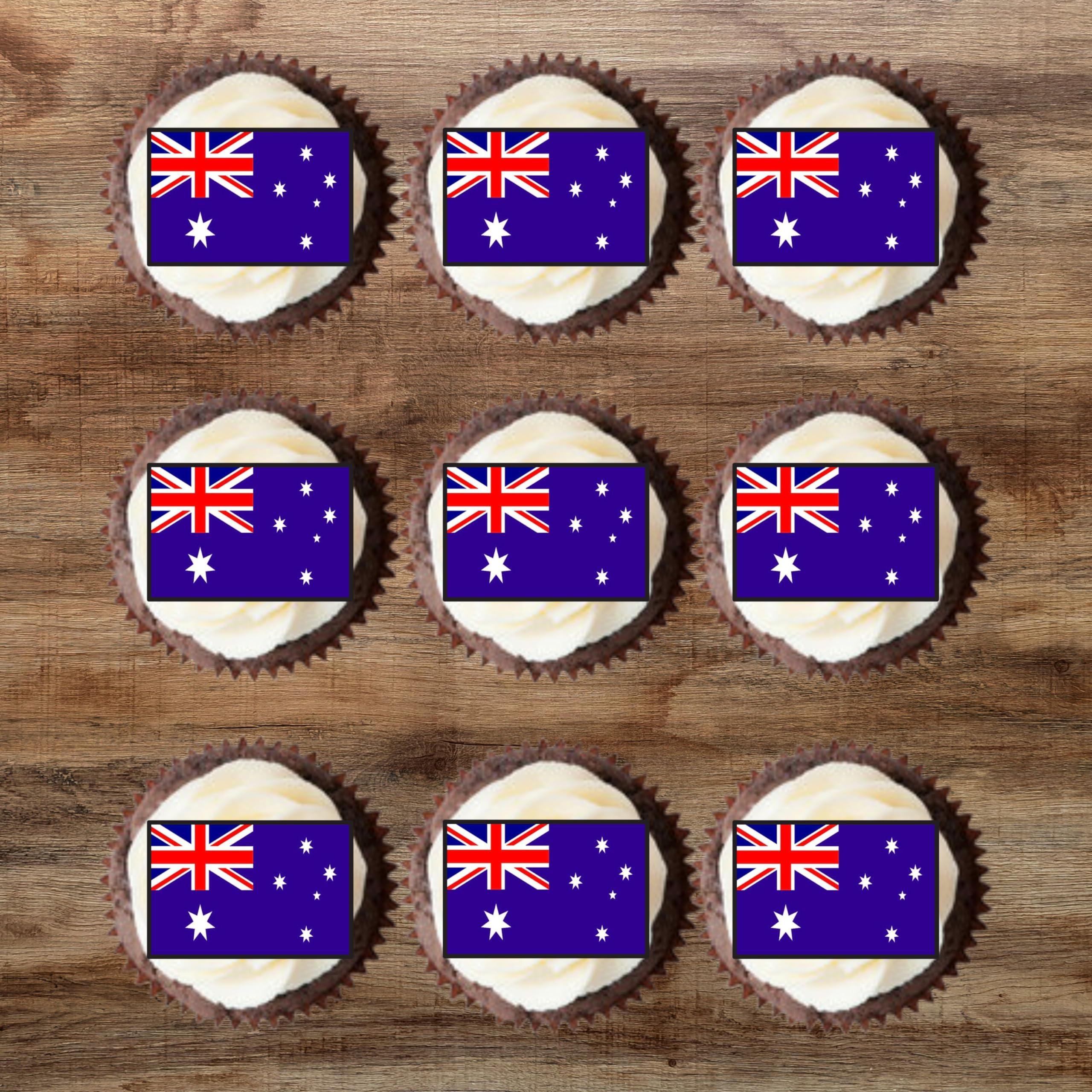Cian\'s Cupcake Toppers Ltd 24 Australian Flag Cupcake Toppers, Edible Australia Flags, Aussie Theme Party Decorations, Bon Voyage Decorations, Cricket Cupcake Toppers, Tennis Cupcake Topper, Australia Cake Topper, Australia Day
