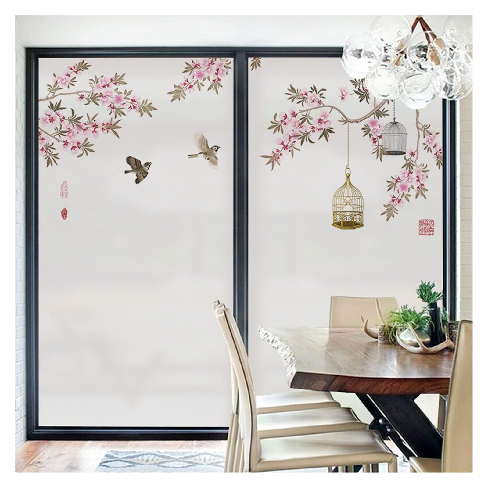 WaLdor Window Privacy Film Flower Window Film Privacy Birds Glass Sticker Window Coverings Window Tint for Home Decor Glass Window Film Window Decals (Color : A, Size : 40x60cm)