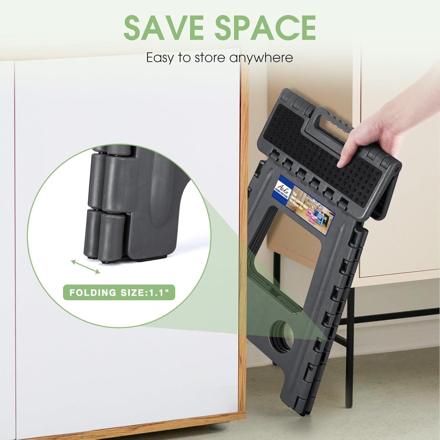 ACKO ACKO Folding Step Stool Foldable 16 Inch Stools for Adults and Kids,Plastic Stools Tall 400 lbs Capacity,Collapsible Stool for Kitchen, Stepping Foot Stool with Handle,Dot Grey 6Pack