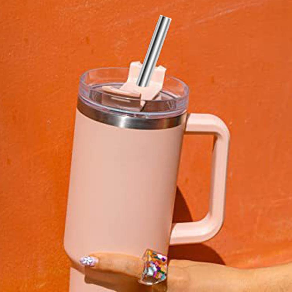 HFLWYWD Stainless Steel Straw,Reusable Stainless Steel Metal Straws with Brush,Environmentally Friendly Metal Straws for Stanley Cup,0.23\"/6mm Diameter Straws Straight Bent for Stanley Tumbler (silver A)