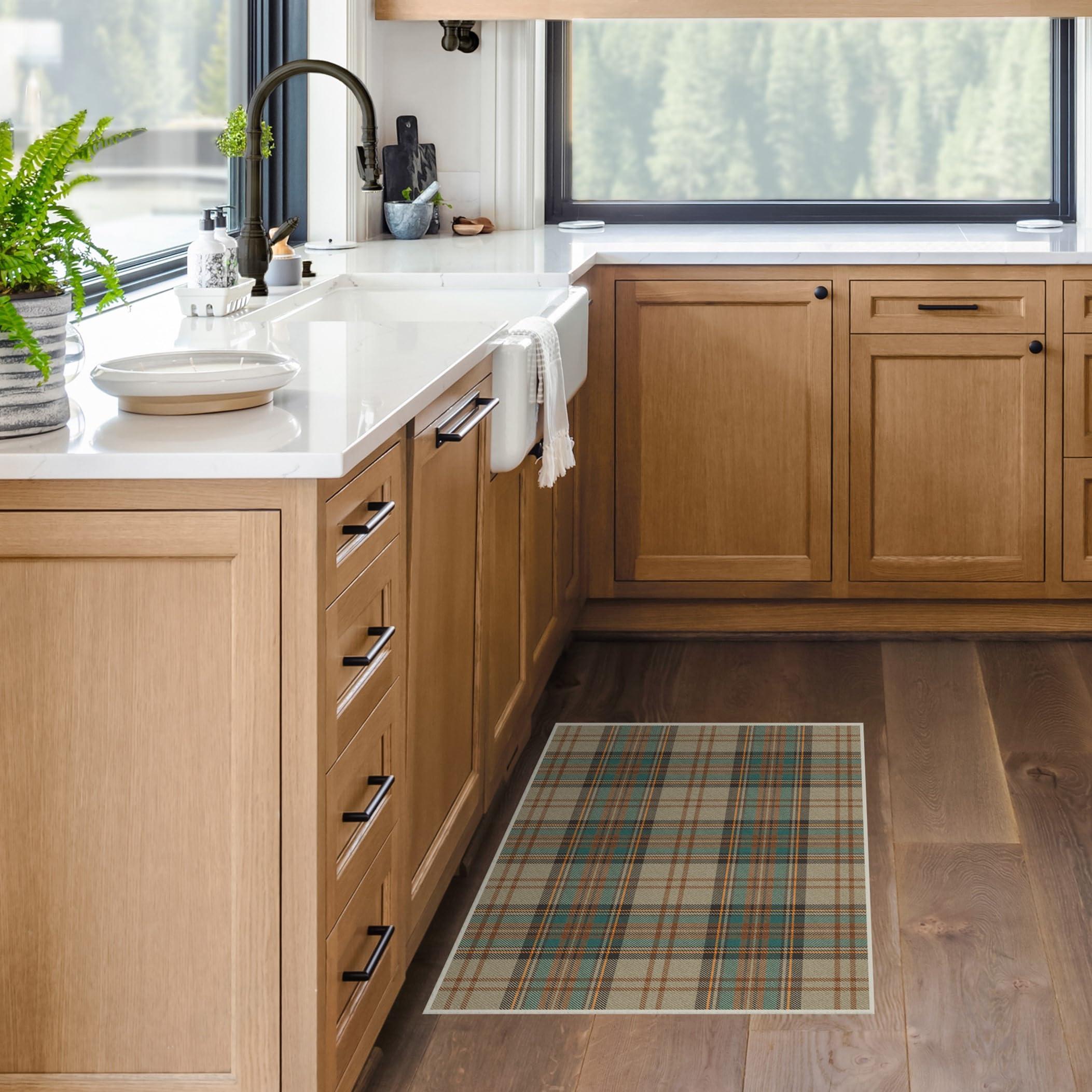 RUGGABLE Ruggable Washable 2x3 Area Rug, Plaid, Premium Winter Rugs for Living Room, Bedroom, Kitchen, Office, Classroom with Gripper Non Slip Pad, Dress Stewart Tartan Khaki