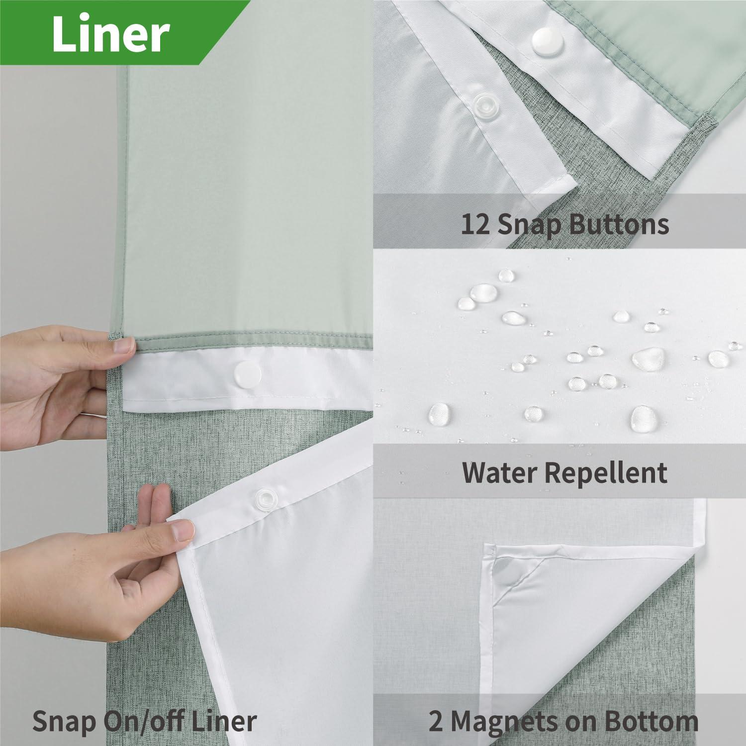 eachope eachope Extra Long No Hooks Needed Linen Textured Shower Curtain with Snap-in Fabric Liner Set,Sage Green Hotel Luxury Decor Shower Curtains for Bathroom,Waterproof & Washable,71Wx86H