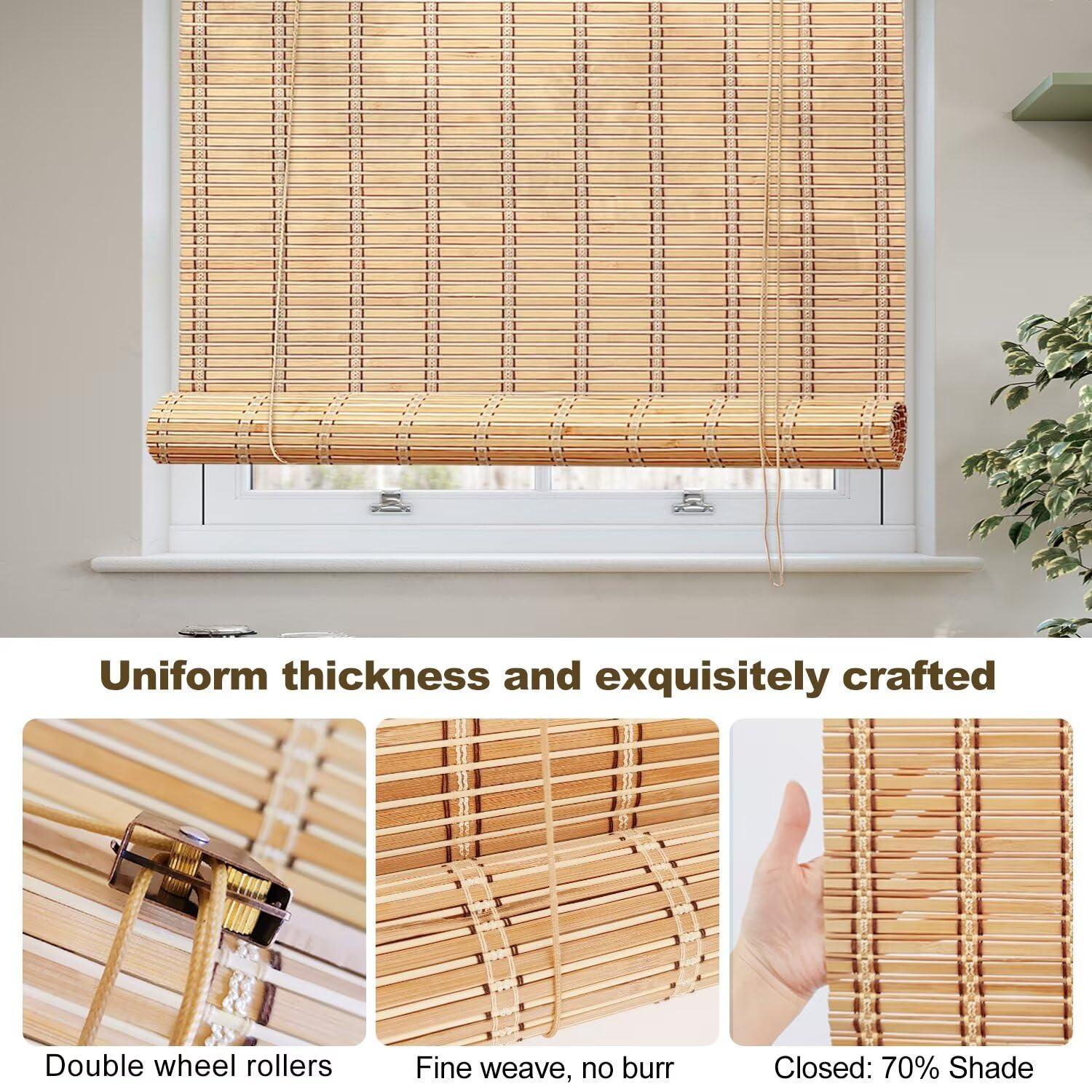 BAYUE Bamboo Blinds, Easy to Install Bamboo Shades, Bamboo Shades for Indoor Windows, Custom Sizes Roller Shades for Indoor Windows for Indoor & Outdoor Use