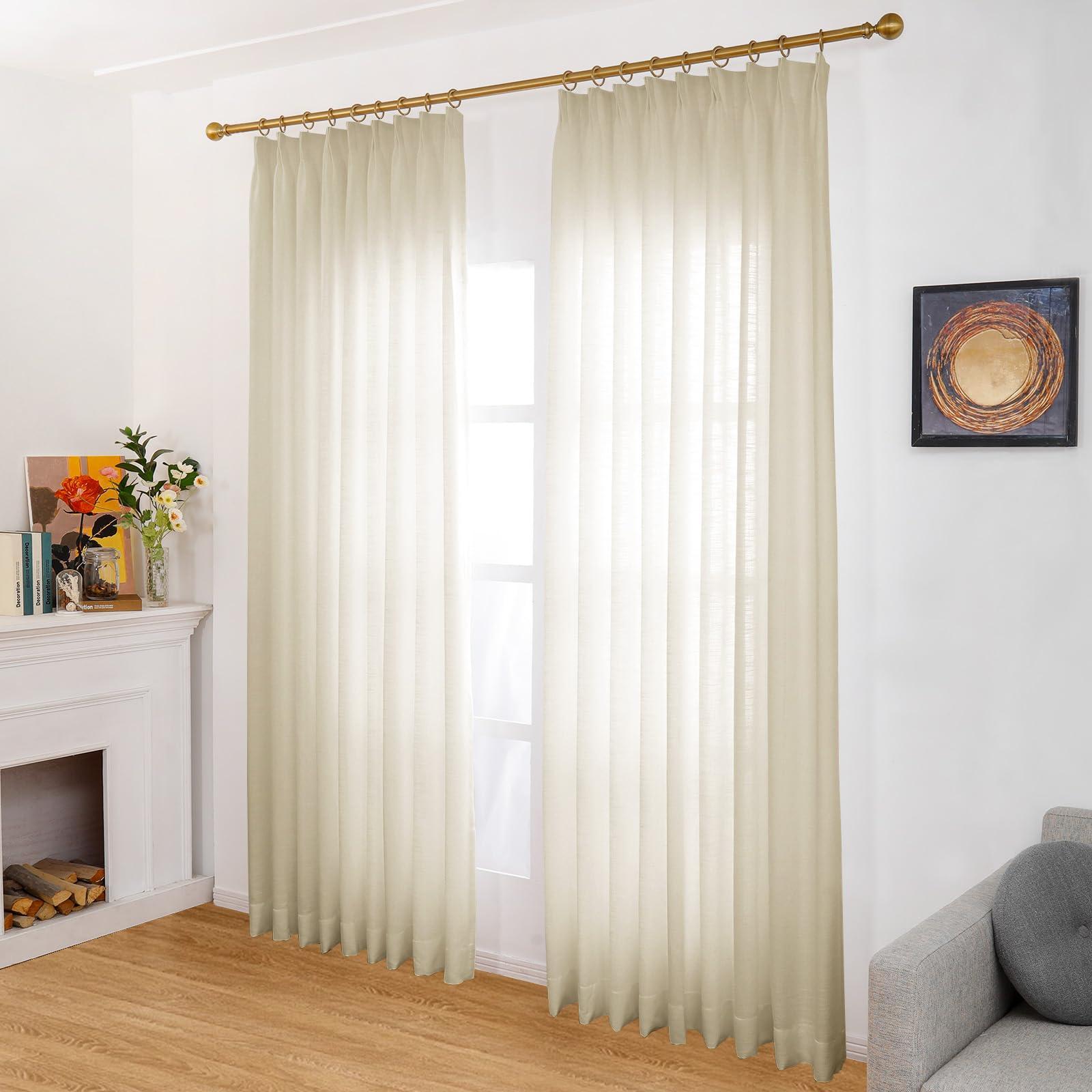 DotheDrape DotheDrape Pinch Pleated Curtains, Light Filtering Pinch Pleat Linen Curtains for Bedroom, Living Room, 72 Width 92 Inch Long 1 Panel, Beige