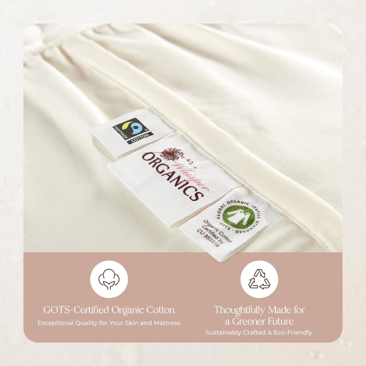 Whisper Organics Organic Waterproof Mattress Protector Queen Size - 100% Waterproof Mattress Pad with Quiet & Breathable Triple Layer Protection - Fairtrade & GOTS Certified Durable Machine Washable Design (Queen)