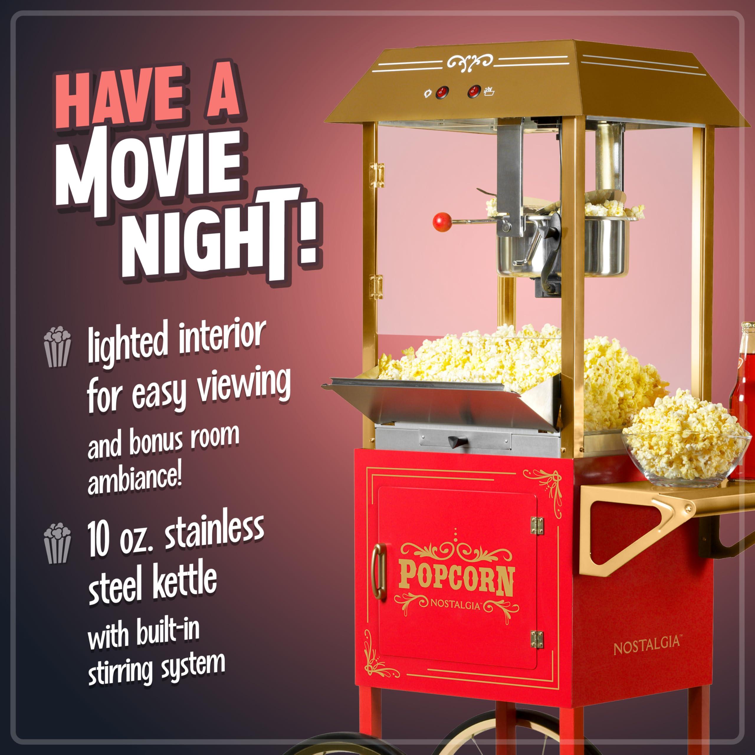 Nostalgia Nostalgia Popcorn Maker Machine - Professional Cart With 10 Oz Kettle Makes Up to 40 Cups - Vintage Popcorn Machine Movie Theater Style - Red