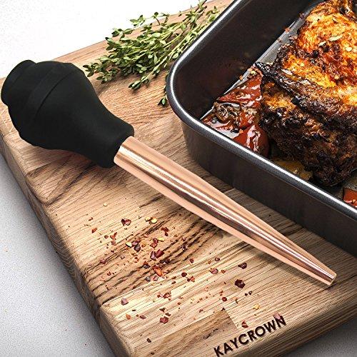 KAYCROWN KAYCROWN Best Utensils Stainless Steel Turkey Baster Commercial Grade Quality FDA Silicone Bulb Including Marinade Injector Needle and Brush for Easy Clean Up, Rose Gold