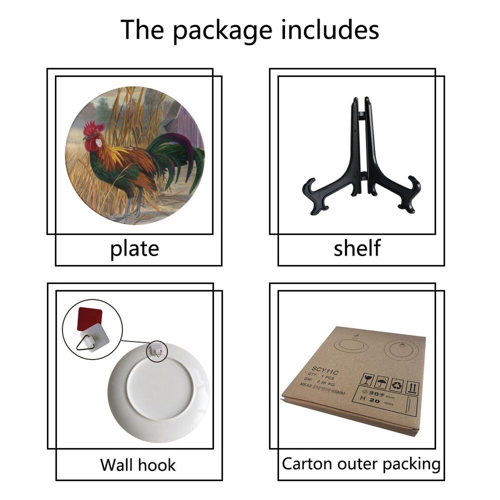 Bictucem Rooster Decorative Ceramic Plates, 6 Inch, Chicken In Rice Field Round Display Plate, Handmade Ceramic Ornament, Ceramic Craft for Wall Hanging Decorative