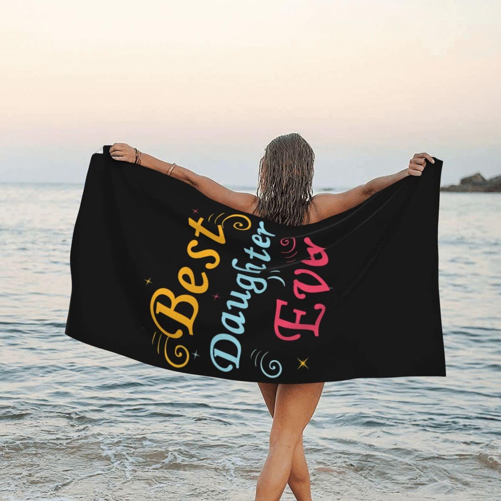 DARLEKS DARLEKS Best Daughter Ever Beach Towel Oversized, Microfiber Beach Towel with Pocket Sand Free Beach Blanket Lightweight Thin Towels 31.5\"X63\"