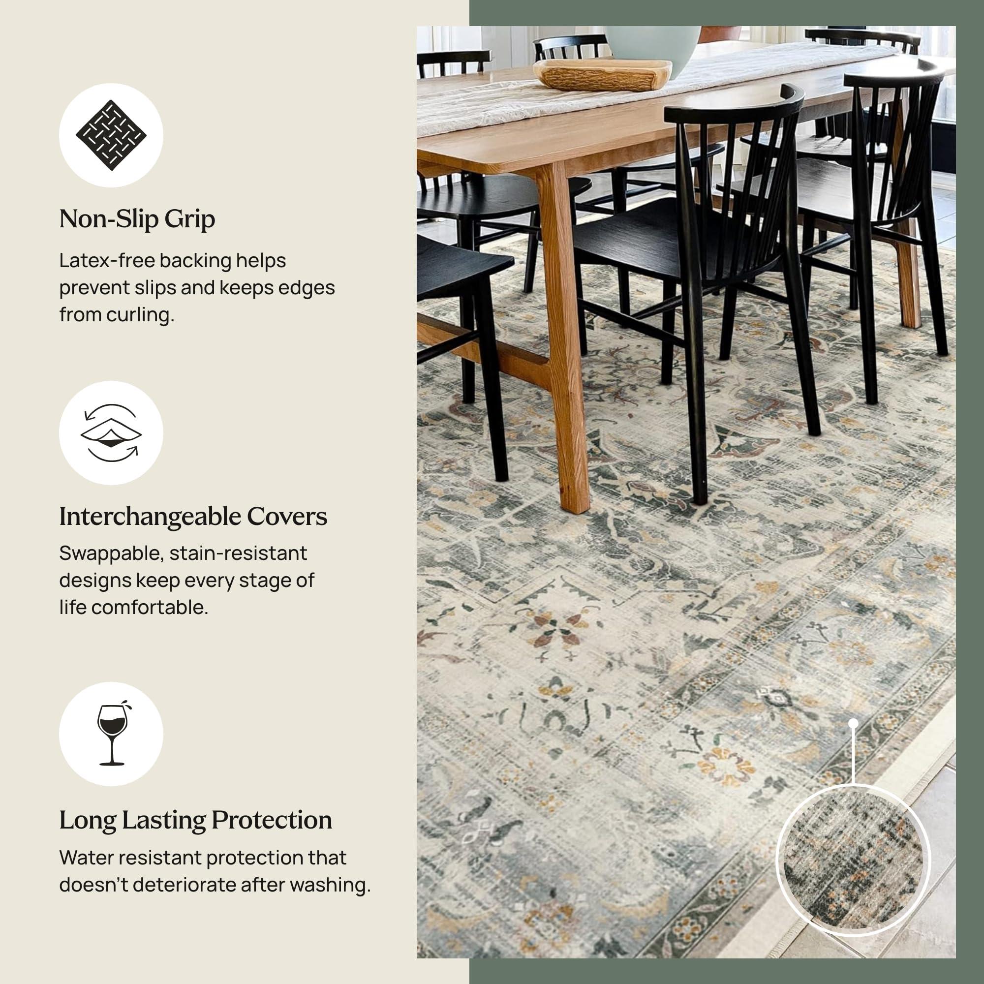 RUGGABLE Ruggable Washable 2x3 Area Rug, Kamran Hazel, Premium Rugs for Living Room, Bedroom, Kitchen, Office, Classroom with Gripper Non Slip Pad