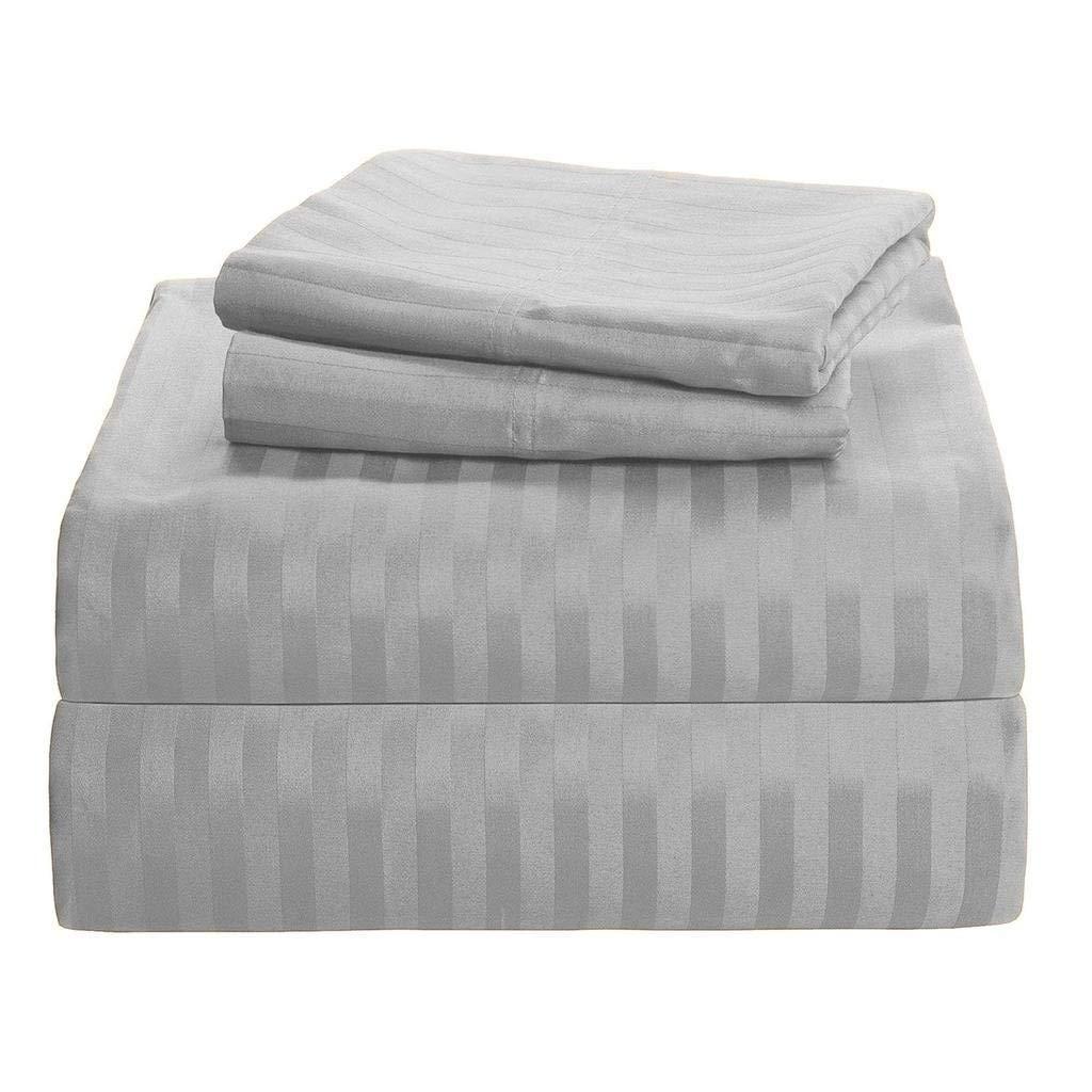 Sophia Cotton Club Heavy 1500-Thread-Count Pure Combed Cotton 4-PCs Sheet Set Fits Mattress 15-18\'\' Fully Elastic Deep Pocket (California King Size) (Stripe, Silver Grey)