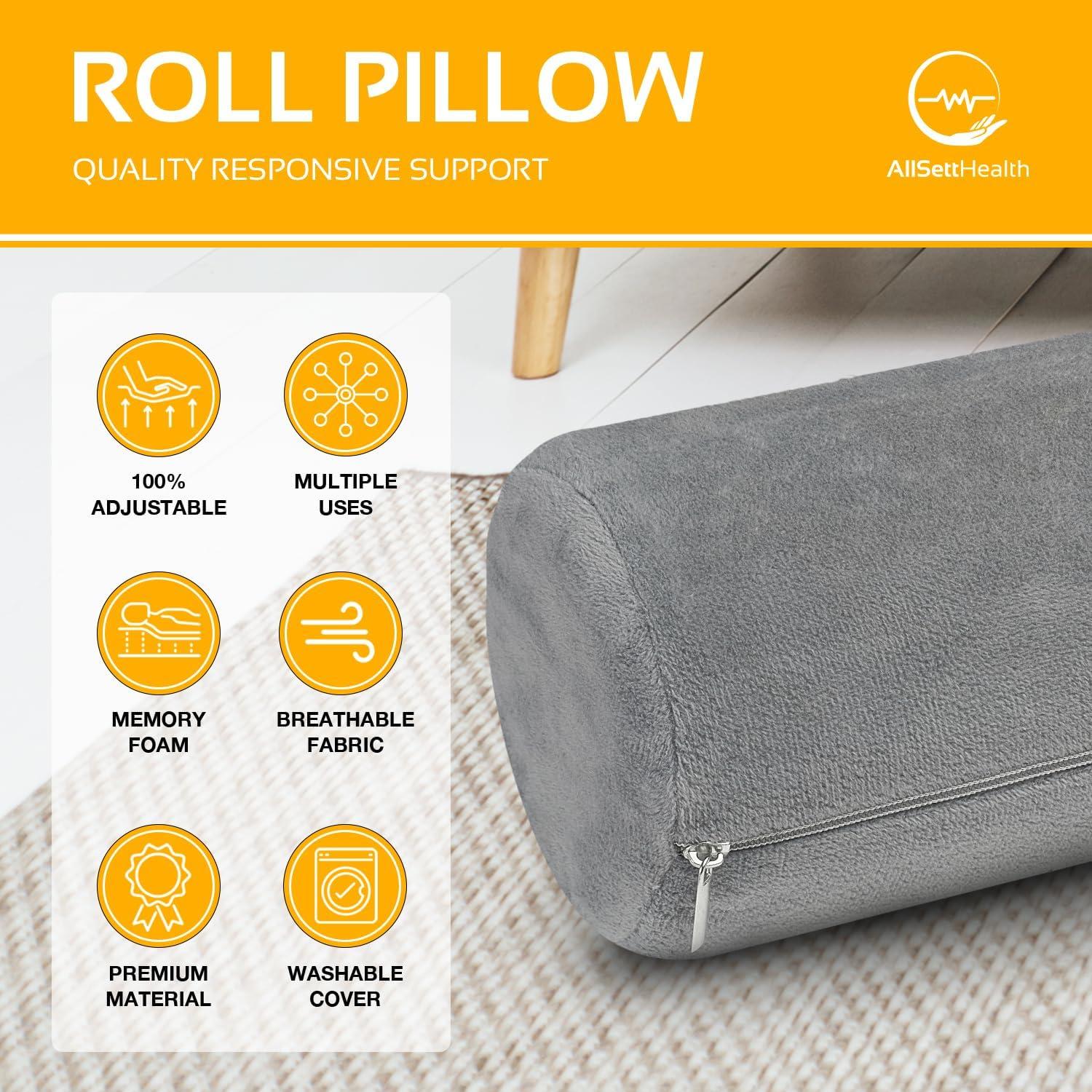 AllSett Health AllSett Health Cervical Neck Roll Memory Foam Pillow, Bolster Pillow, Round Neck Pillows Support for Sleeping | Bolster Pillow for Bed, Legs, Back and Yoga